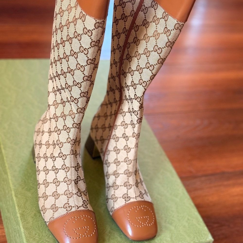 New Gucci Canvas Printed Boots (8 | US8, IT38)